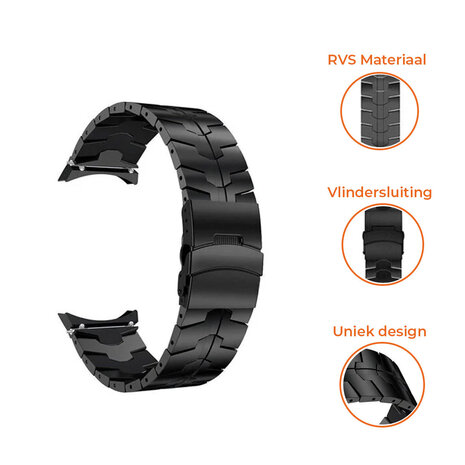 Strap-it® Strap-it Samsung Galaxy Watch FE steel iron band (zwart)