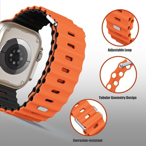 Strap-it® Strap-it Apple Watch Ocean bandje met druksluiting (oranje/zwart)