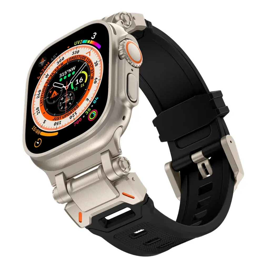 Strap-it® Strap-it Apple Watch 'Explorer' TPU band (zwart met titanium)