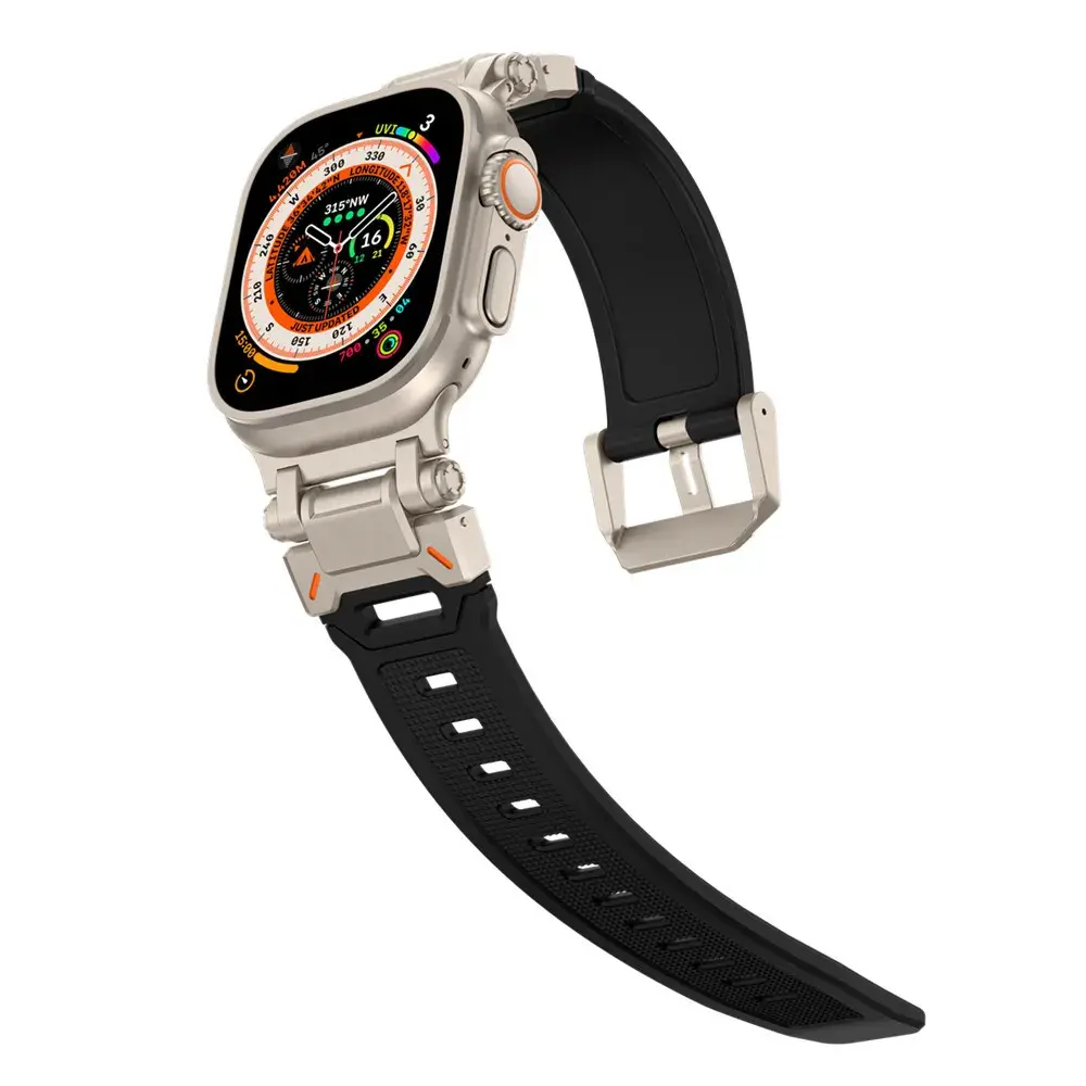 Strap-it® Strap-it Apple Watch 'Explorer' TPU band (zwart met titanium)