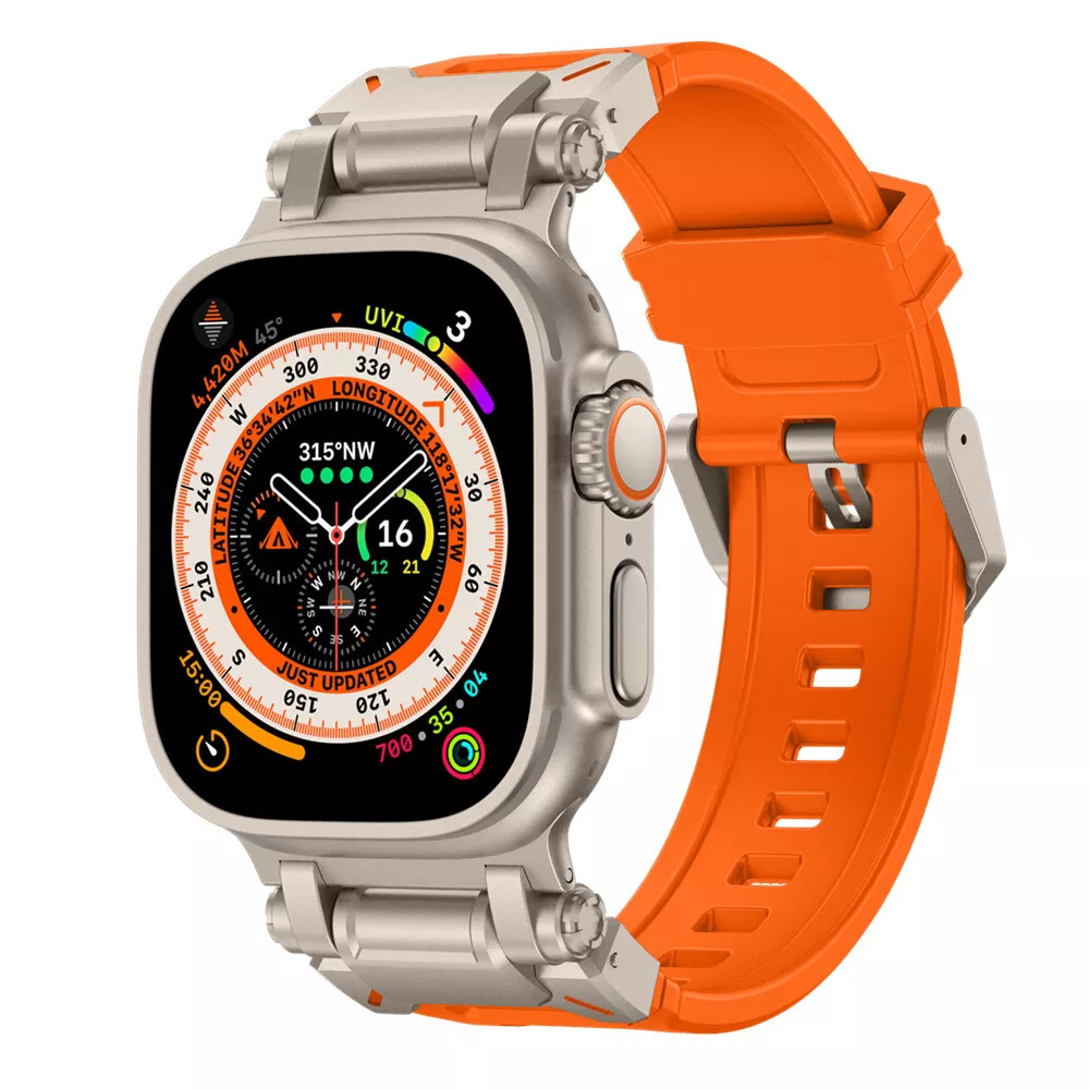 Apple Watch Explorer TPU band oranje met titanium Smartwatchbanden
