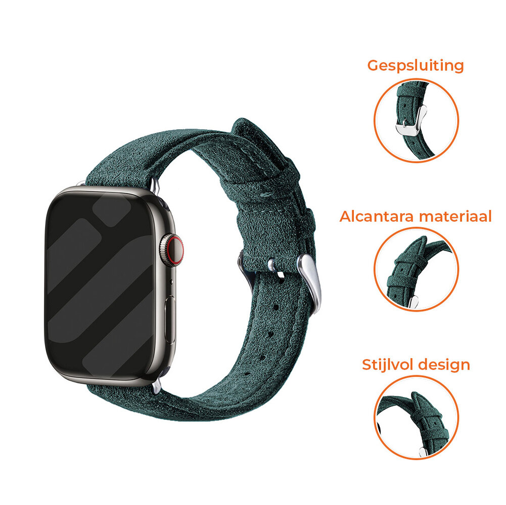 Strap-it® Strap-it Apple Watch Alcantara bandje met gesp (donkergroen)