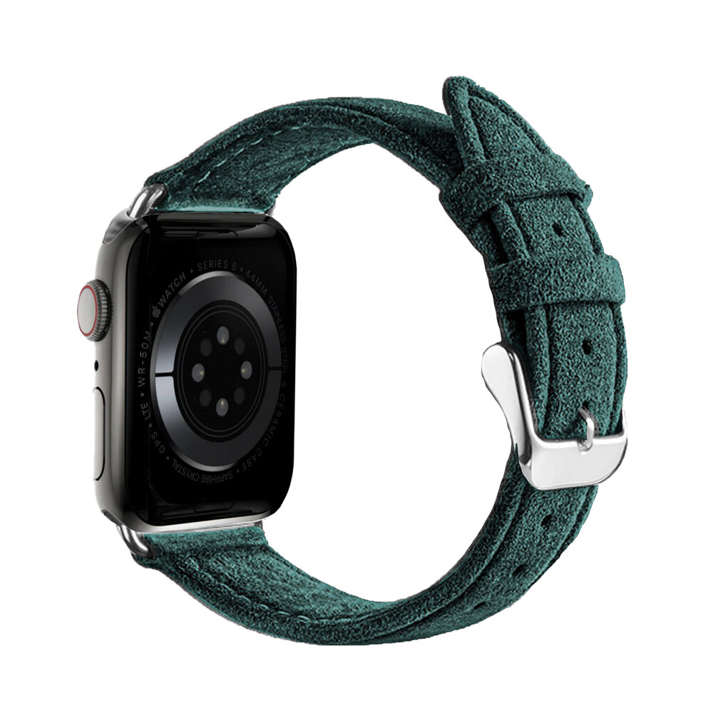 Strap-it® Strap-it Apple Watch Alcantara bandje met gesp (donkergroen)