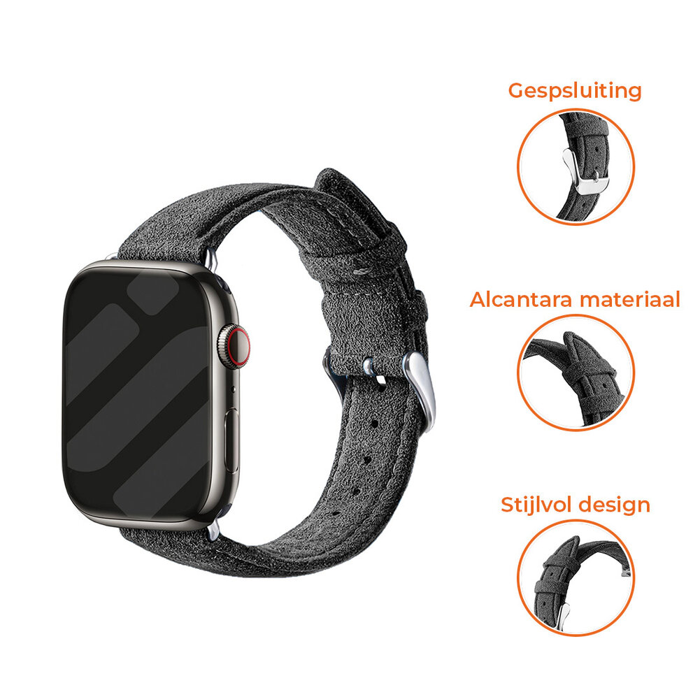 Strap-it® Strap-it Apple Watch Alcantara bandje met gesp (zwart)