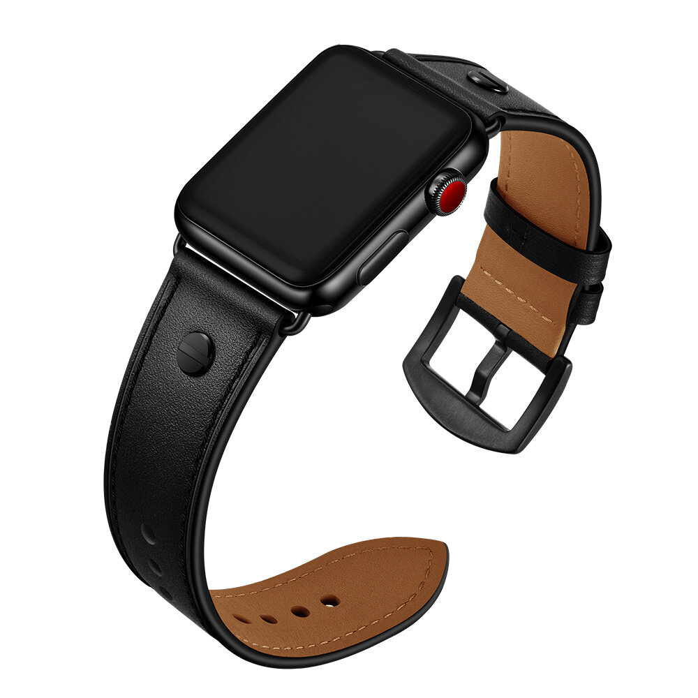 Strap-it® Strap-it Apple Watch geschroefde leren bandje (zwart)