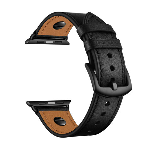 Strap-it® Strap-it Apple Watch geschroefde leren bandje (zwart)