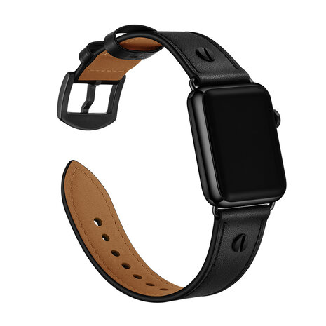 Strap-it® Strap-it Apple Watch geschroefde leren bandje (zwart)