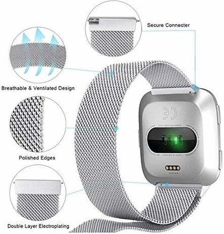 Strap-it® Strap-it Fitbit Versa 2 Milanese band (zilver)