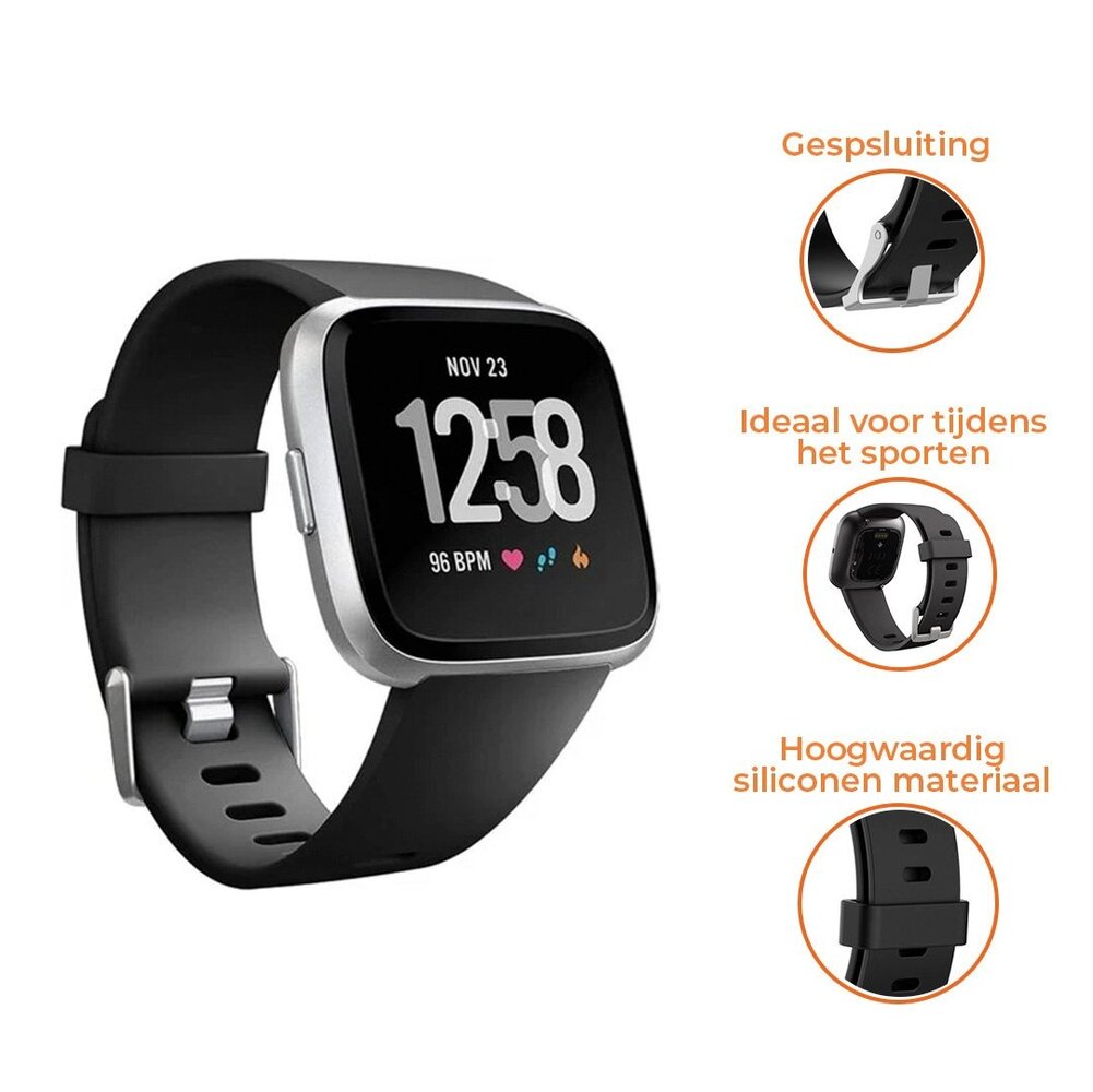 Strap-it® Strap-it Fitbit Versa 2 silicone band (zwart)