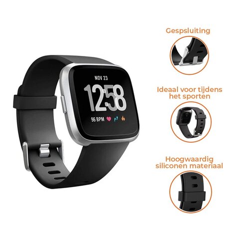 Strap-it® Strap-it Fitbit Versa 2 silicone band (zwart)