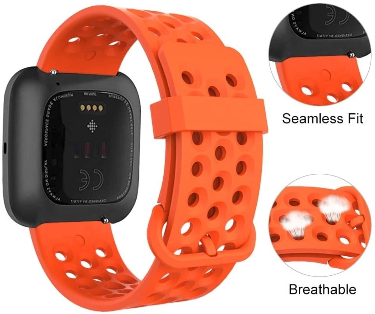 Strap-it® Strap-it Fitbit Versa 2 siliconen bandje met gaatjes (oranje)