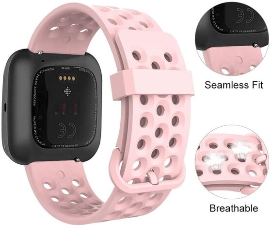Strap-it® Strap-it Fitbit Versa 2 siliconen bandje met gaatjes (roze)