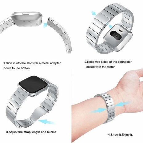 Strap-it® Strap-it Fitbit Versa 2 metalen bandje (zilver)