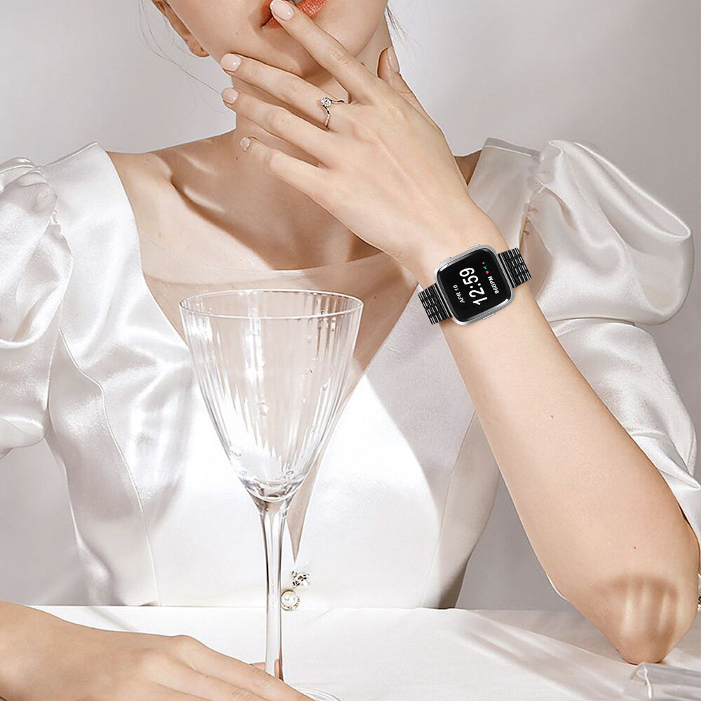 Strap-it® Strap-it Fitbit Versa 2 roestvrij stalen bandje (zwart)