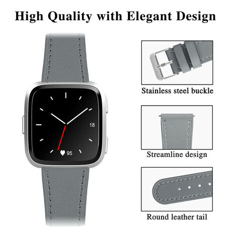 Strap-it® Strap-it Fitbit Versa 2 leren bandje (grijs) Strap-it® Strap-it Fitbit Versa 2 leren bandje (grijs)