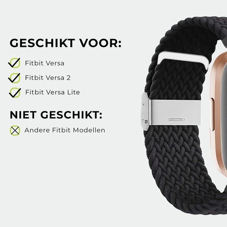 Strap-it® Strap-it Fitbit Versa 2 gevlochten bandje (zwart)