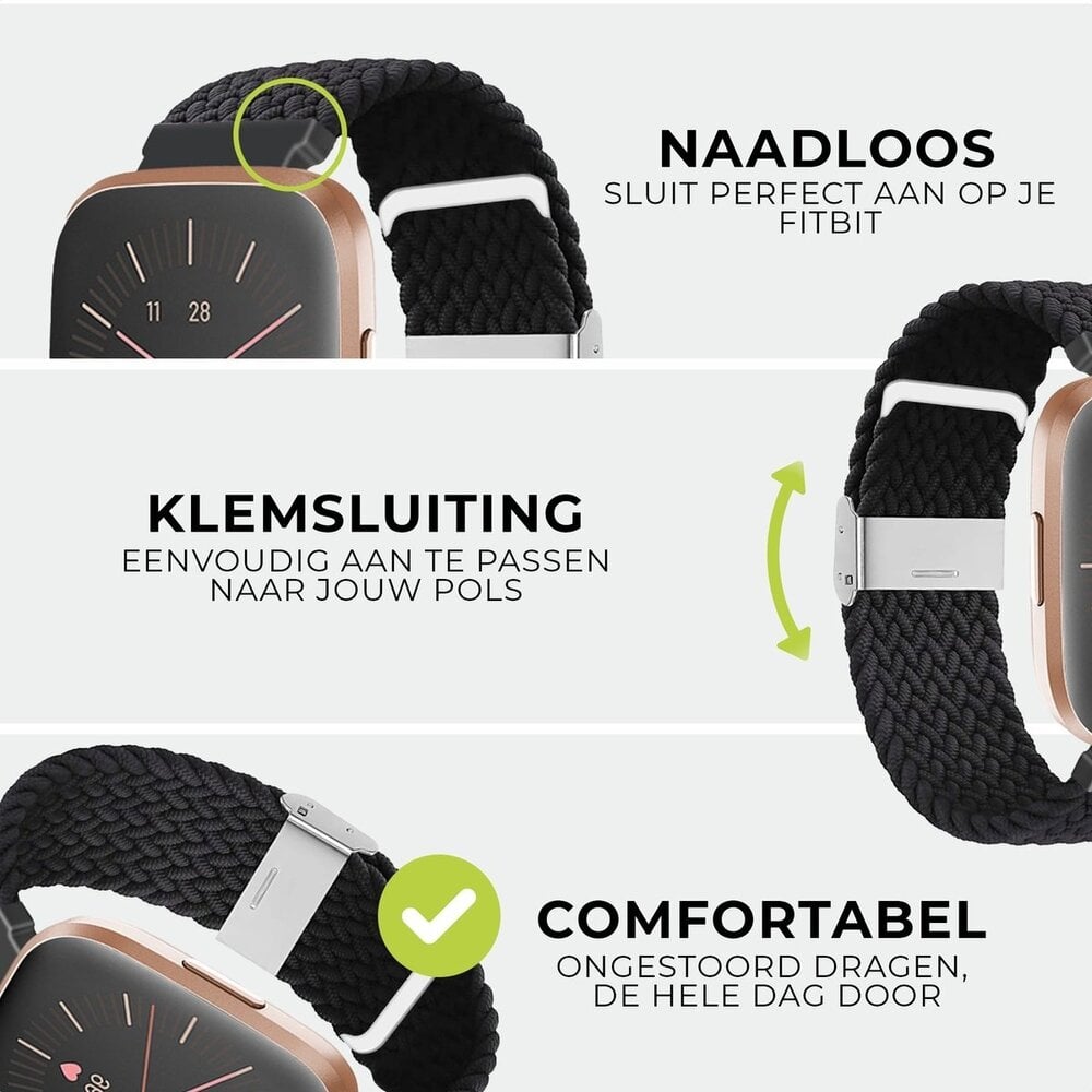 Strap-it® Strap-it Fitbit Versa 2 gevlochten bandje (zwart)