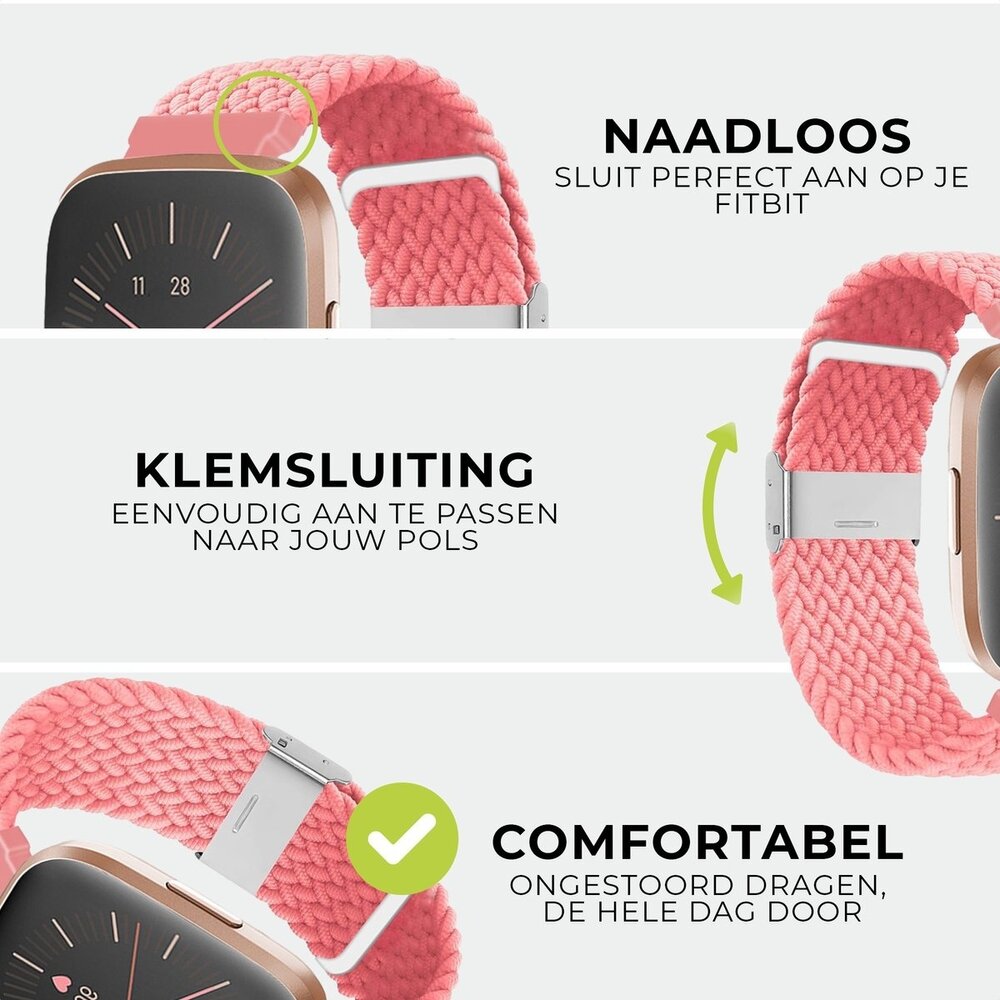 Strap-it® Strap-it Fitbit Versa 2 gevlochten bandje (roze)