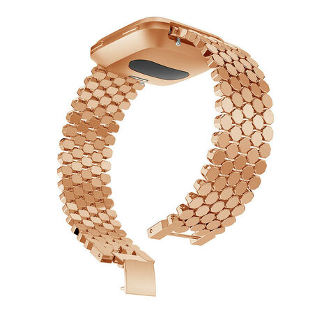 Strap-it® Strap-it Fitbit Versa 2 stalen vis band (rosé goud)