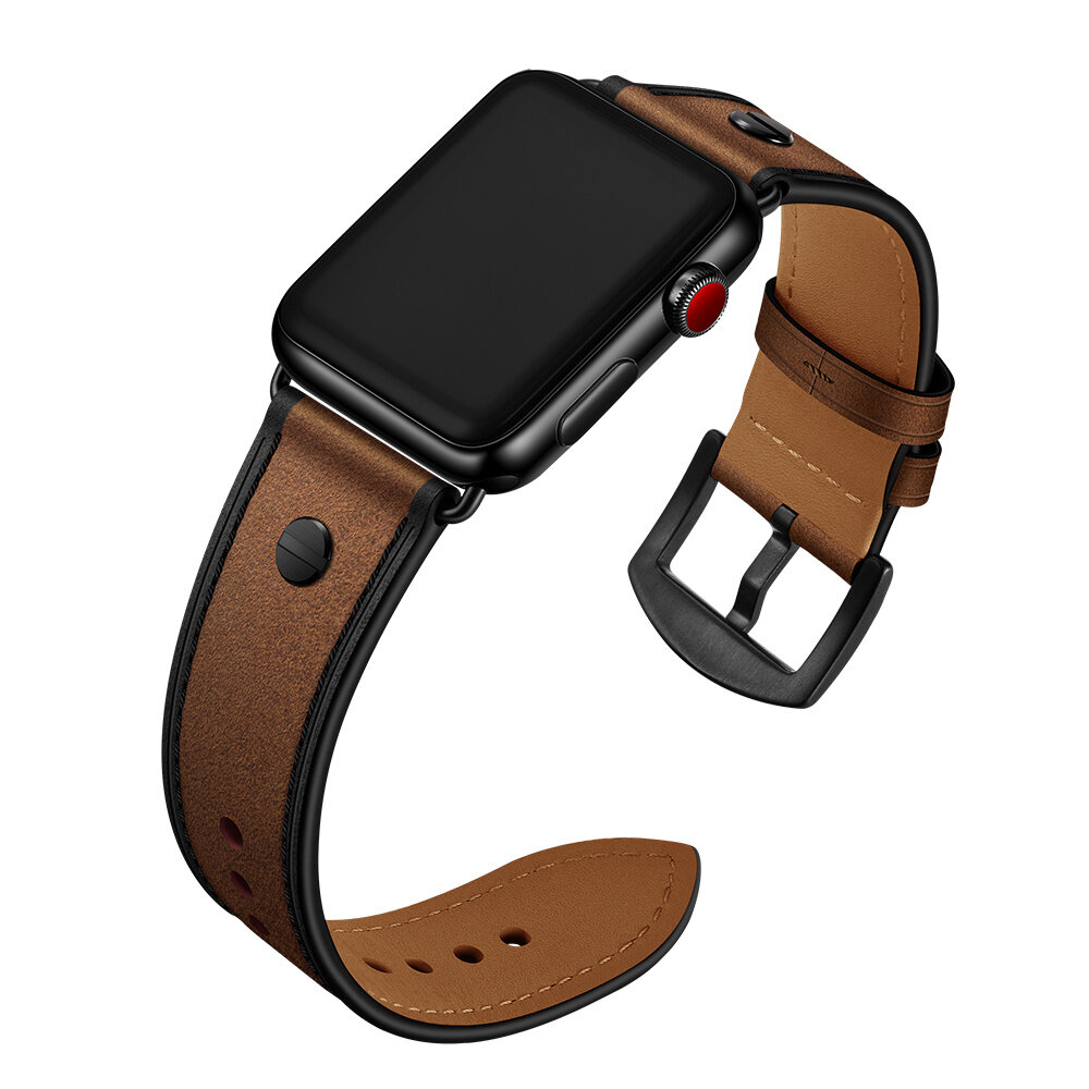 Strap-it® Strap-it Apple Watch geschroefde leren bandje (donkerbruin)