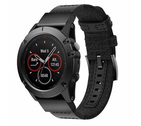 Strap-it® Garmin Fenix 8 - 47mm nylon hybrid bandje (zwart)