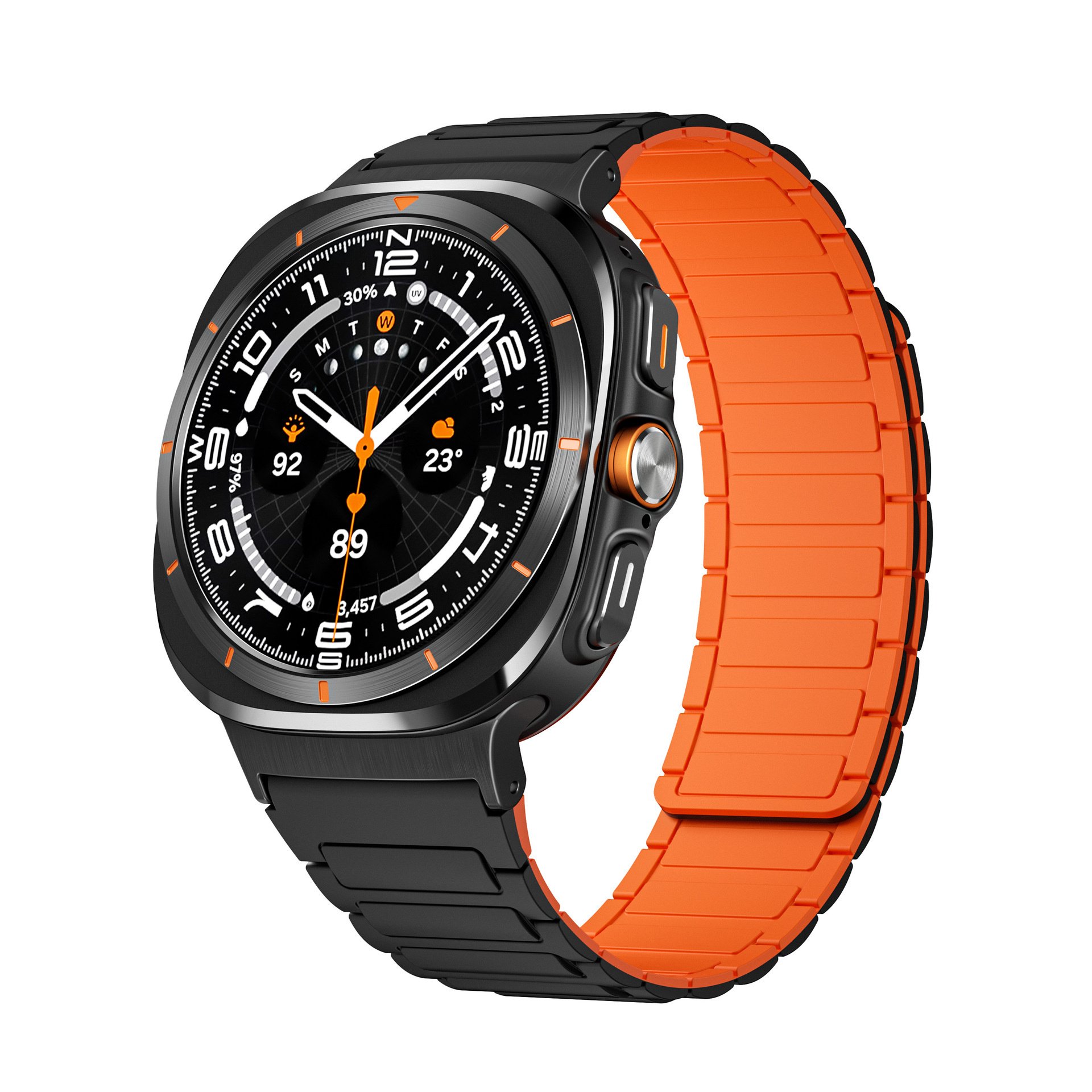 Strap-it Samsung Galaxy Watch Ultra magnetisch siliconen bandje (zwart/oranje)