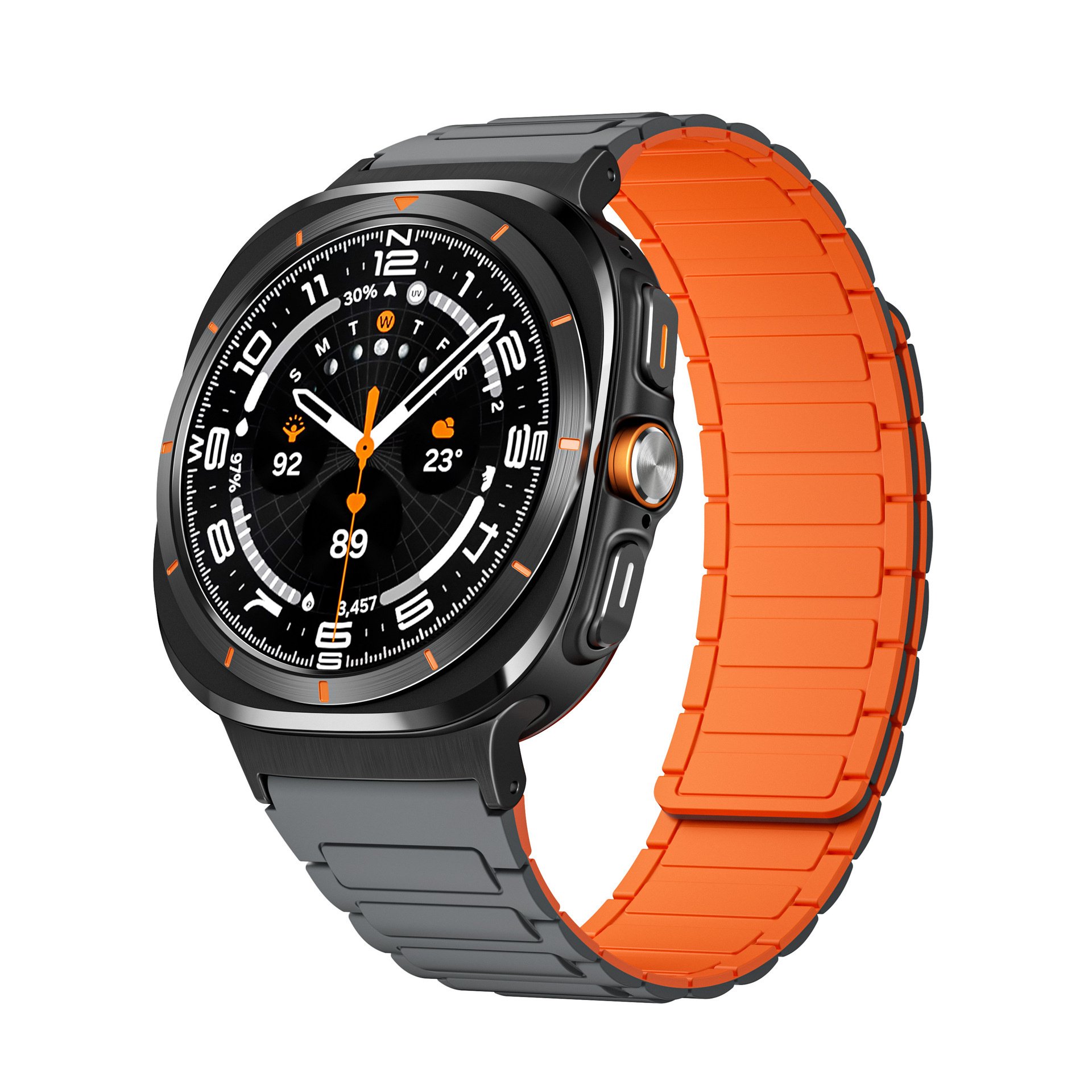 Strap-it Samsung Galaxy Watch Ultra magnetisch siliconen bandje (grijs/oranje)