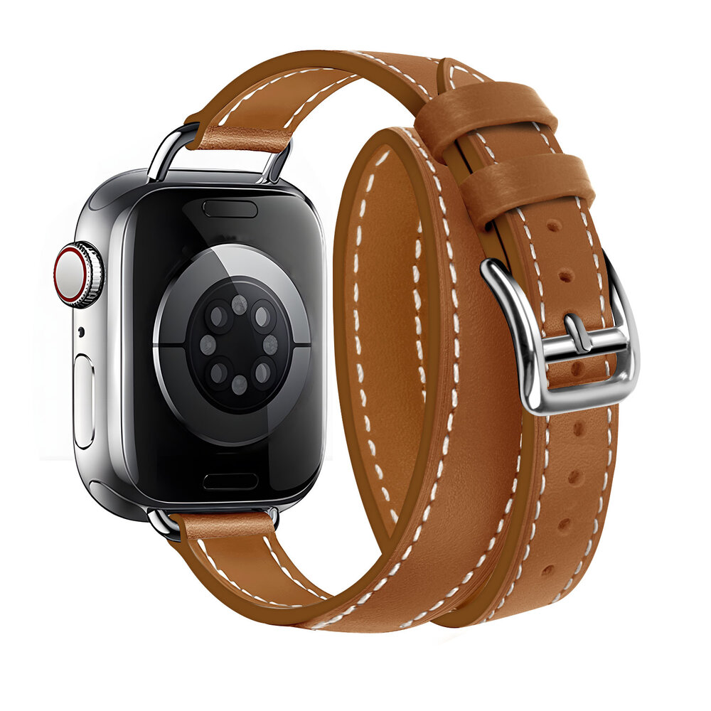 Apple Watch leren double tour band (lichtbruin) Smartwatchbanden.nl