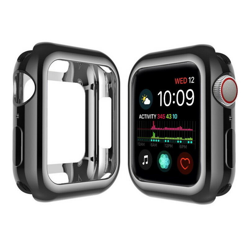 Apple Watch Series 4 5 6 SE TPU case zwart metallic Smartwatchbanden