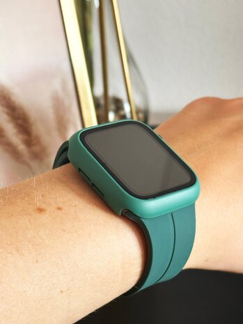 Strap-it® Strap-it Apple Watch Series 4/5/6/SE PC hard case met glas (dennengroen)
