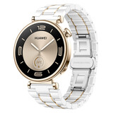 Strap-it® Huawei Watch GT 5 - 41mm keramiek bandje (wit/goud)