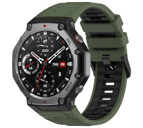 Strap-it® Amazfit T-Rex 3 siliconen sport bandje (olijfgroen/zwart)