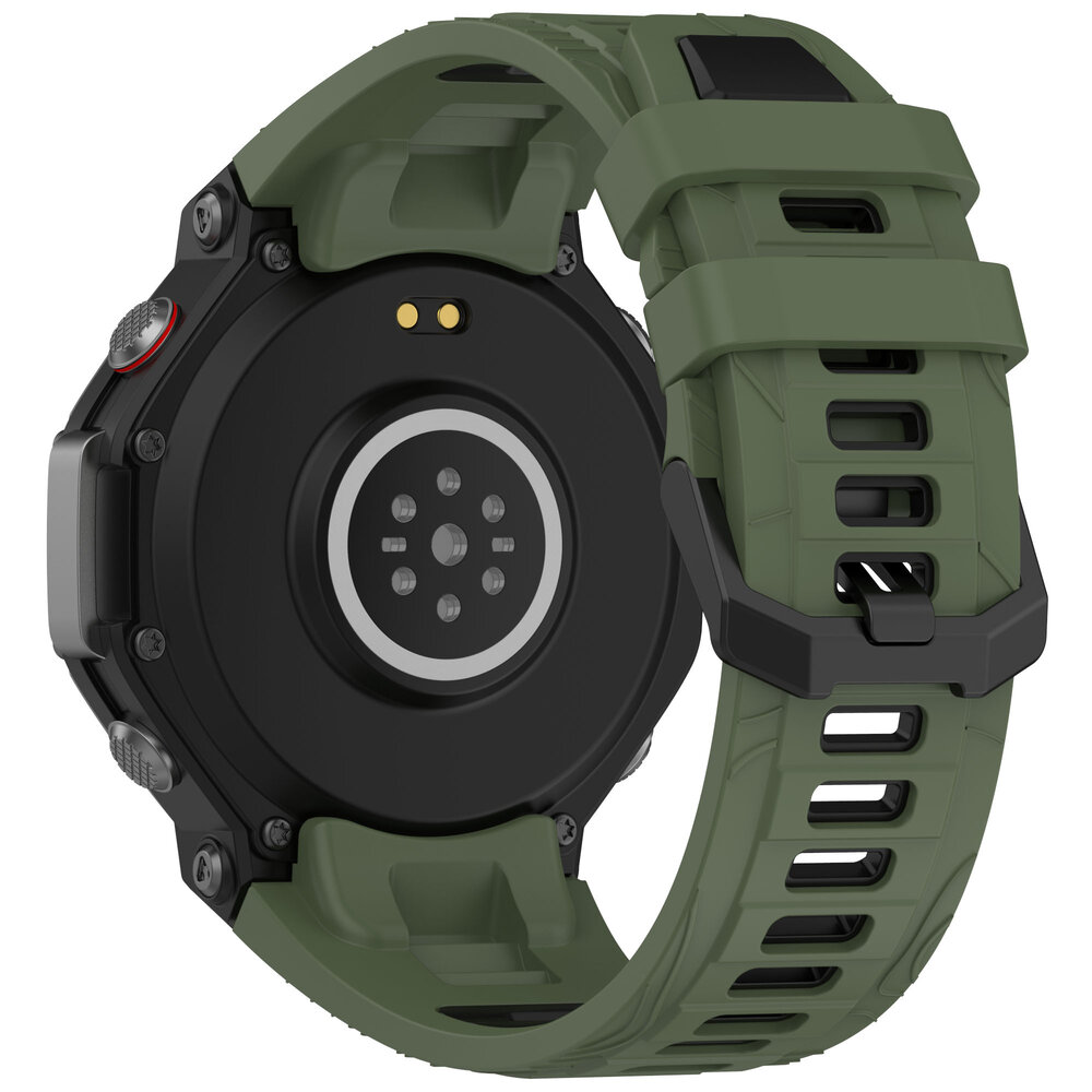 Strap-it® Strap-it Amazfit T-Rex 3 siliconen sport bandje (olijfgroen/zwart)