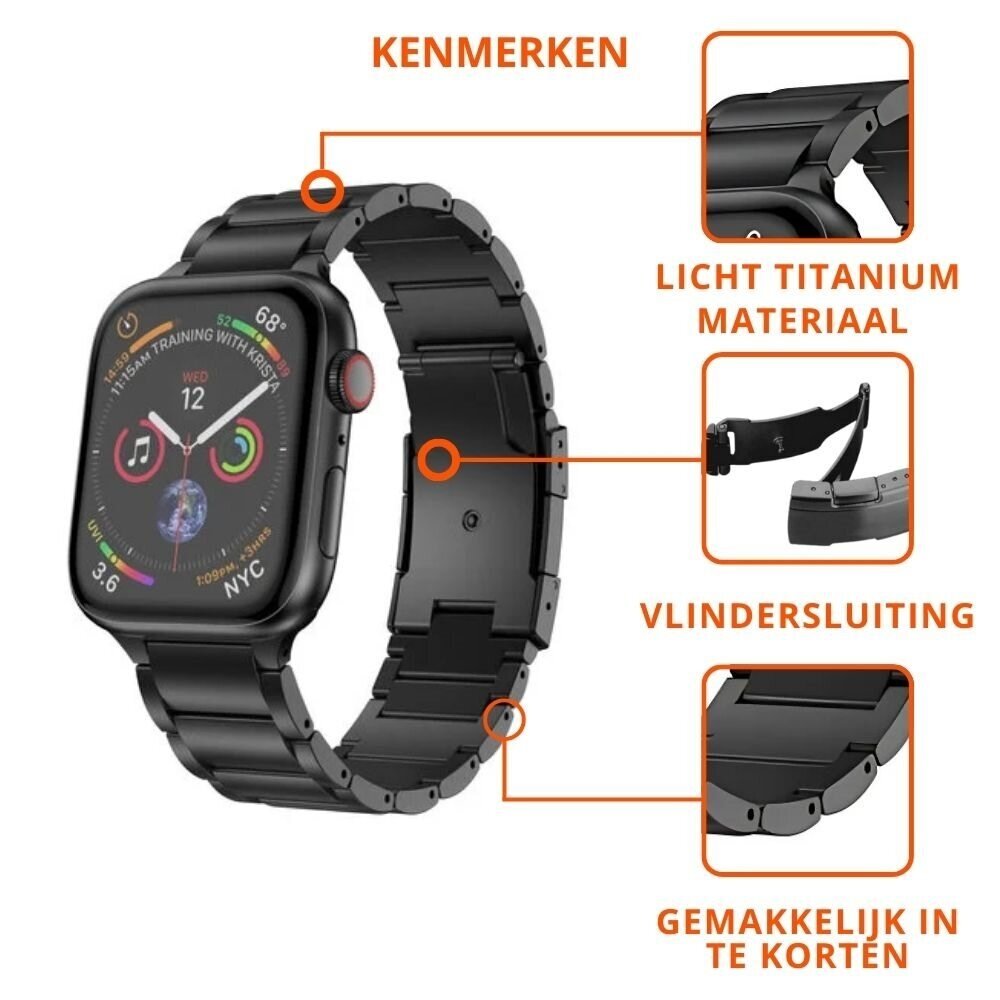 Strap-it® Strap-it Apple Watch 8 Titanium bandje (zwart)