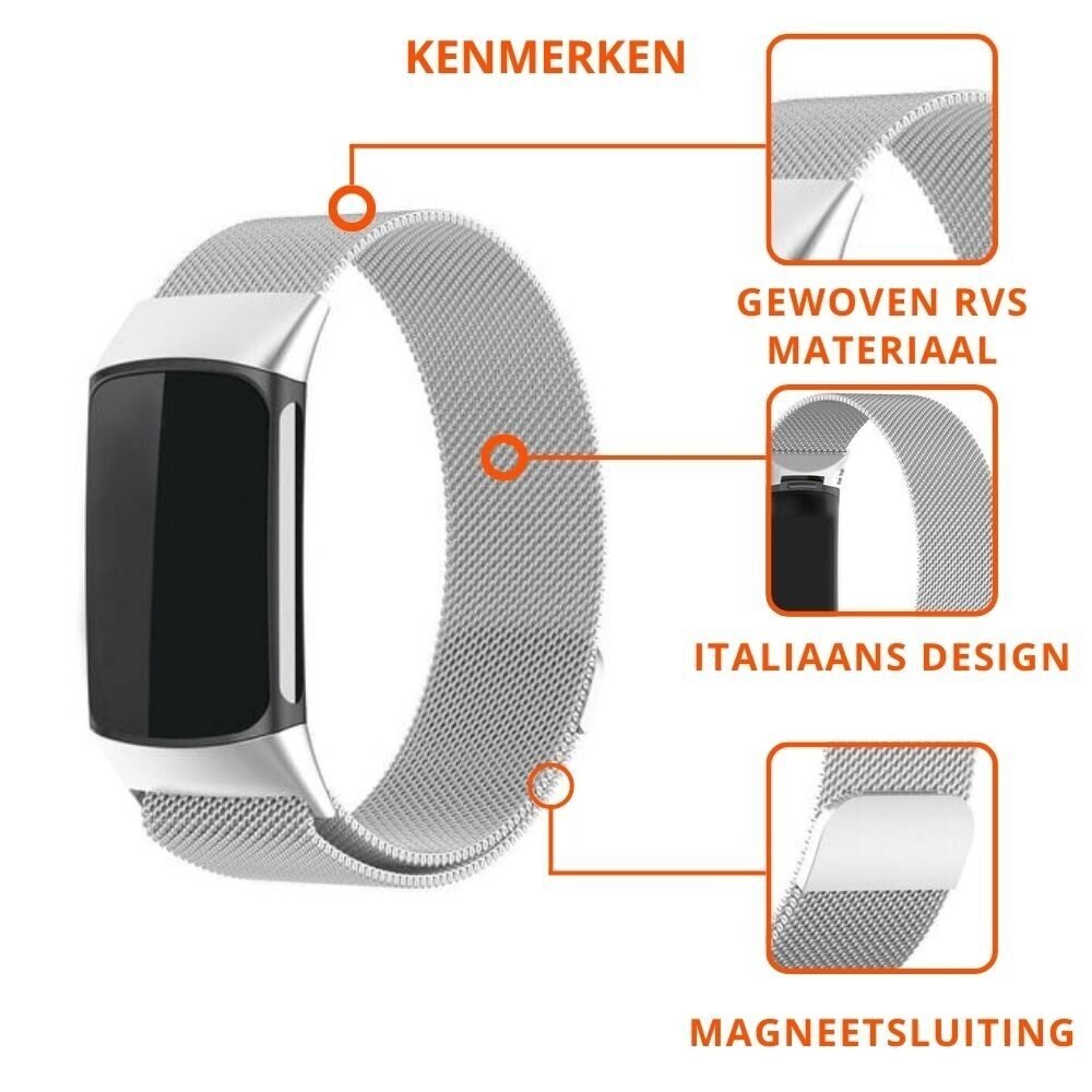 Strap-it® Strap-it Fitbit Charge 6 Milanese band (zilver) Strap-it® Strap-it Fitbit Charge 6 Milanese band (zilver)