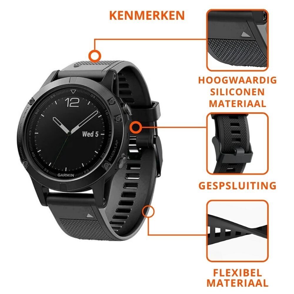 Strap-it® Strap-it Garmin Fenix 5 / 6 siliconen bandje (zwart)