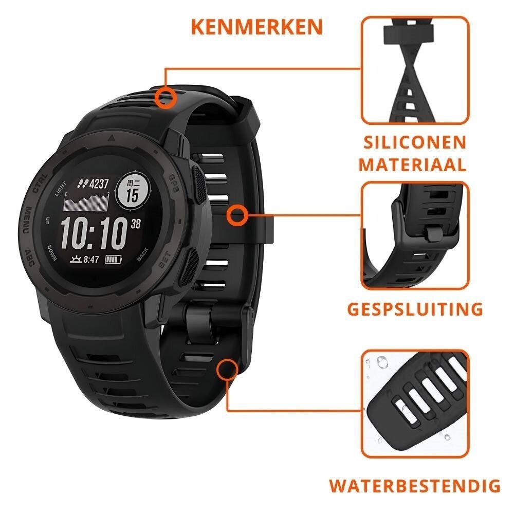 Strap-it® Strap-it Garmin Instinct 1 / 2 siliconen bandje (zwart)
