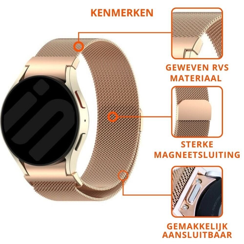 Strap-it® Strap-it Samsung Galaxy Watch 7 - 40mm 'One push' Milanese band (rosé goud)
