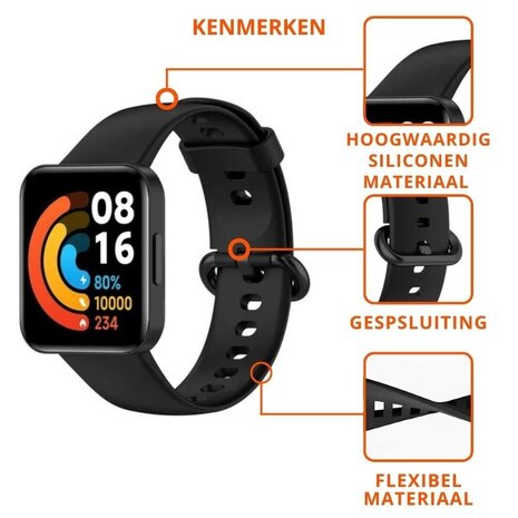 Strap-it® Strap-it Redmi Watch 2 (Lite) siliconen bandje (zwart)