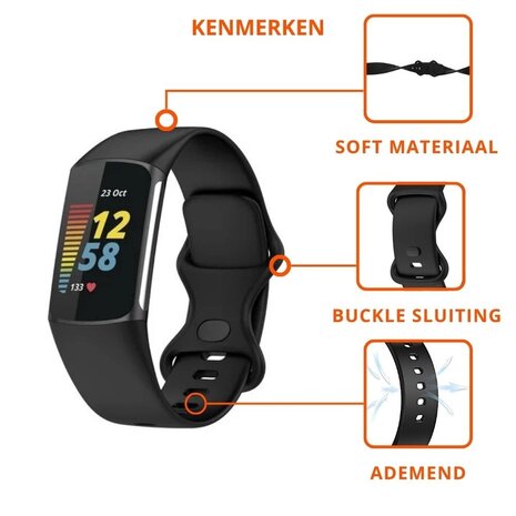Strap-it® Strap-it Fitbit Charge 5 siliconen bandje (zwart)