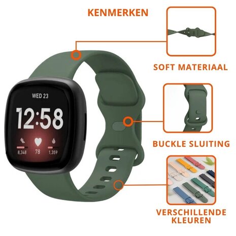 Strap-it® Strap-it Fitbit Versa 3 siliconen classic bandje (donkergroen)