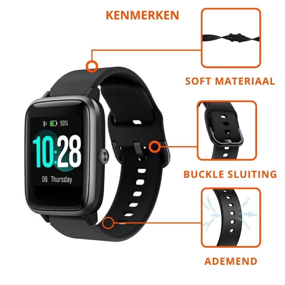 Strap-it® Strap-it ID205L siliconen bandje (zwart)