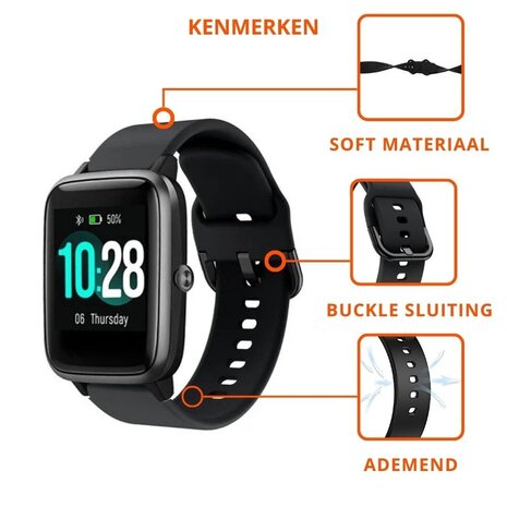 Strap-it® Strap-it ID205L siliconen bandje (zwart)