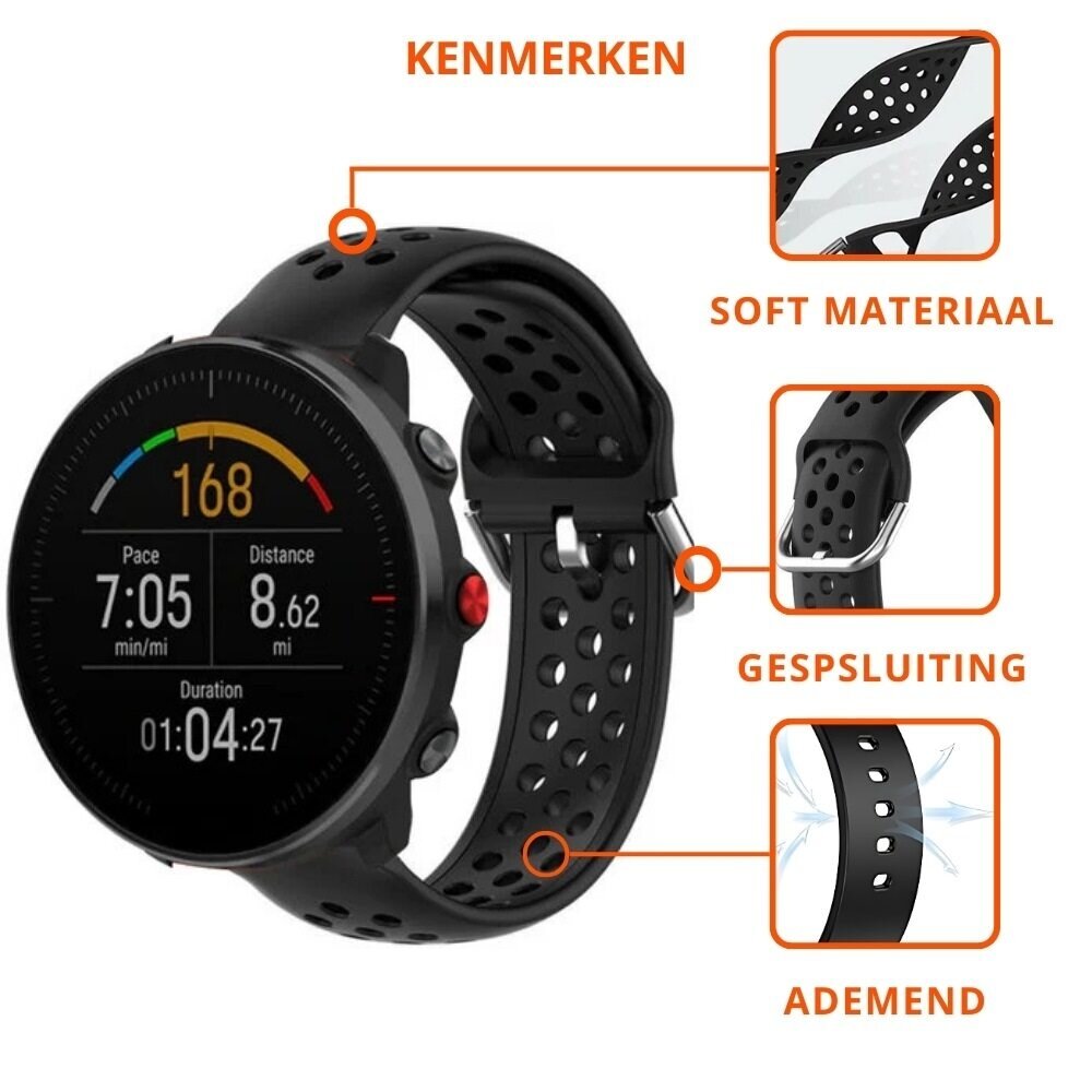 Strap-it® Strap-it Polar Vantage M siliconen bandje met gaatjes (zwart)