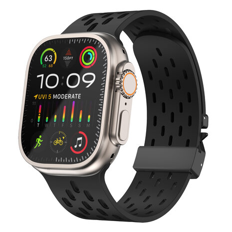 Strap-it® Strap-it Apple Watch siliconen air bandje met P-Buckle (zwart)