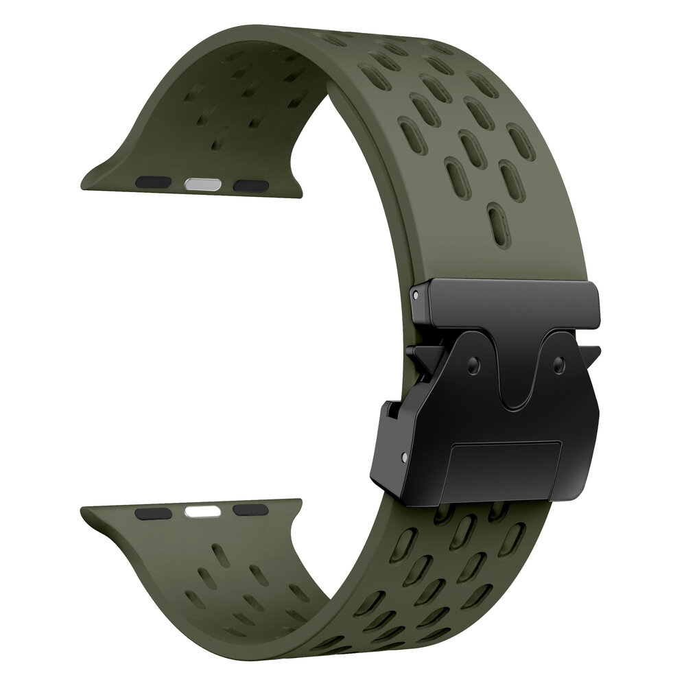 Strap-it® Strap-it Apple Watch siliconen air bandje met P-Buckle (legergroen)
