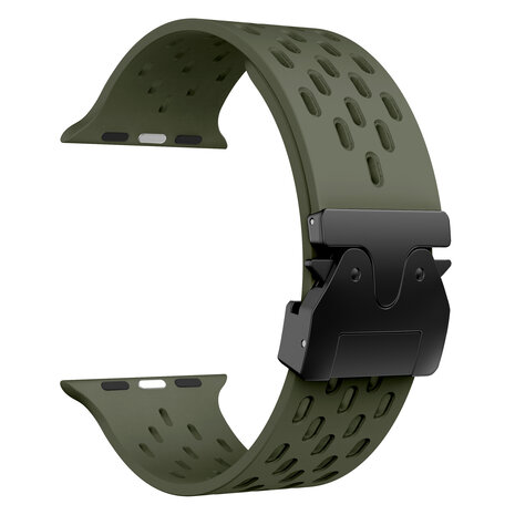 Strap-it® Strap-it Apple Watch siliconen air bandje met P-Buckle (legergroen)