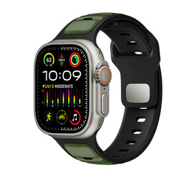 Strap-it® Apple Watch premium outdoor siliconen bandje (legergroen/zwart)