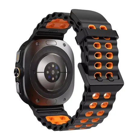 Strap-it® Strap-it Samsung Galaxy Watch Ultra wave siliconen bandje (zwart/oranje)