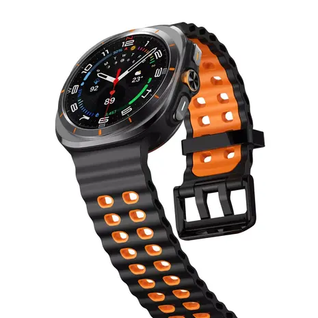 Strap-it® Strap-it Samsung Galaxy Watch Ultra wave siliconen bandje (zwart/oranje)